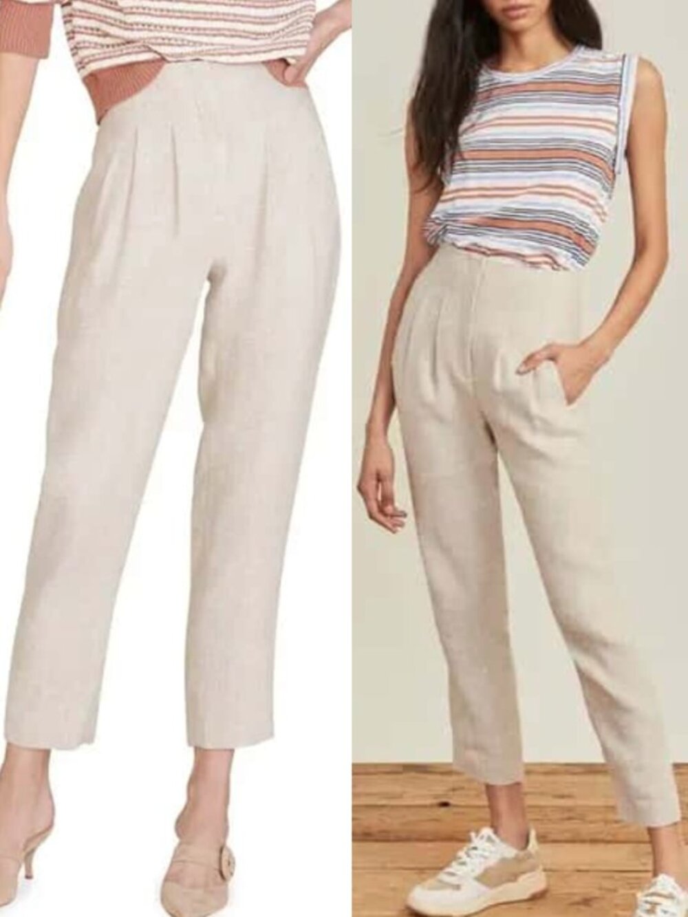 Veronica Beard Zeenat Pants Stone Linen Twill Pleated High-Rise